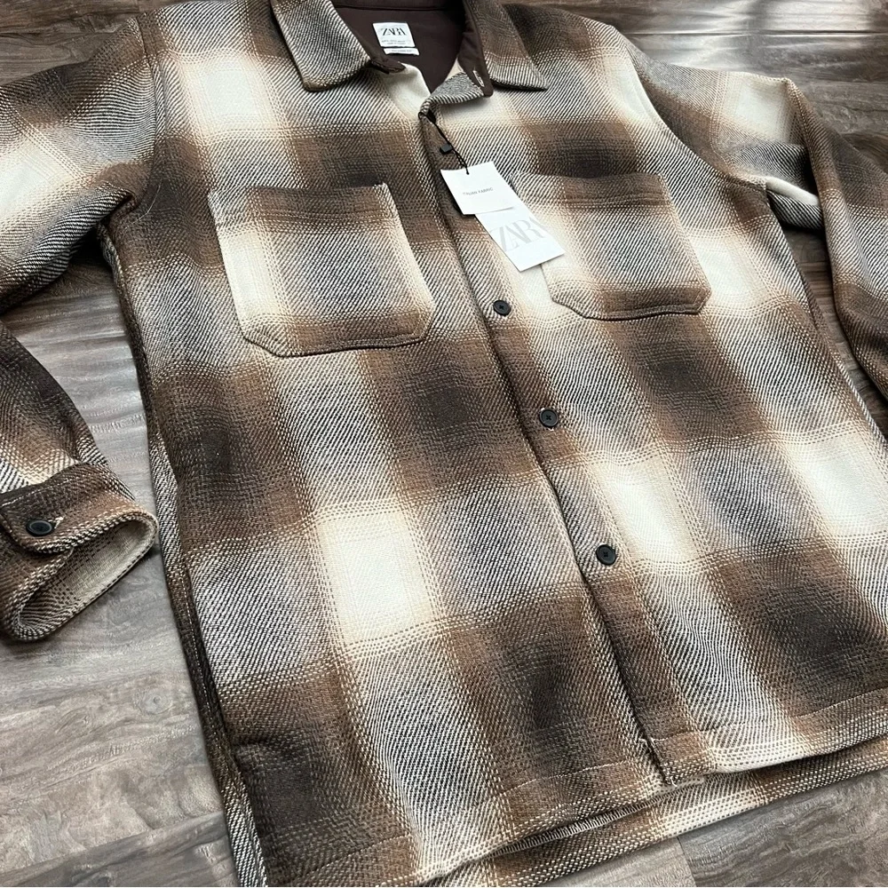 ZARA Man Brown And White Flannel - Picture 3 of 5